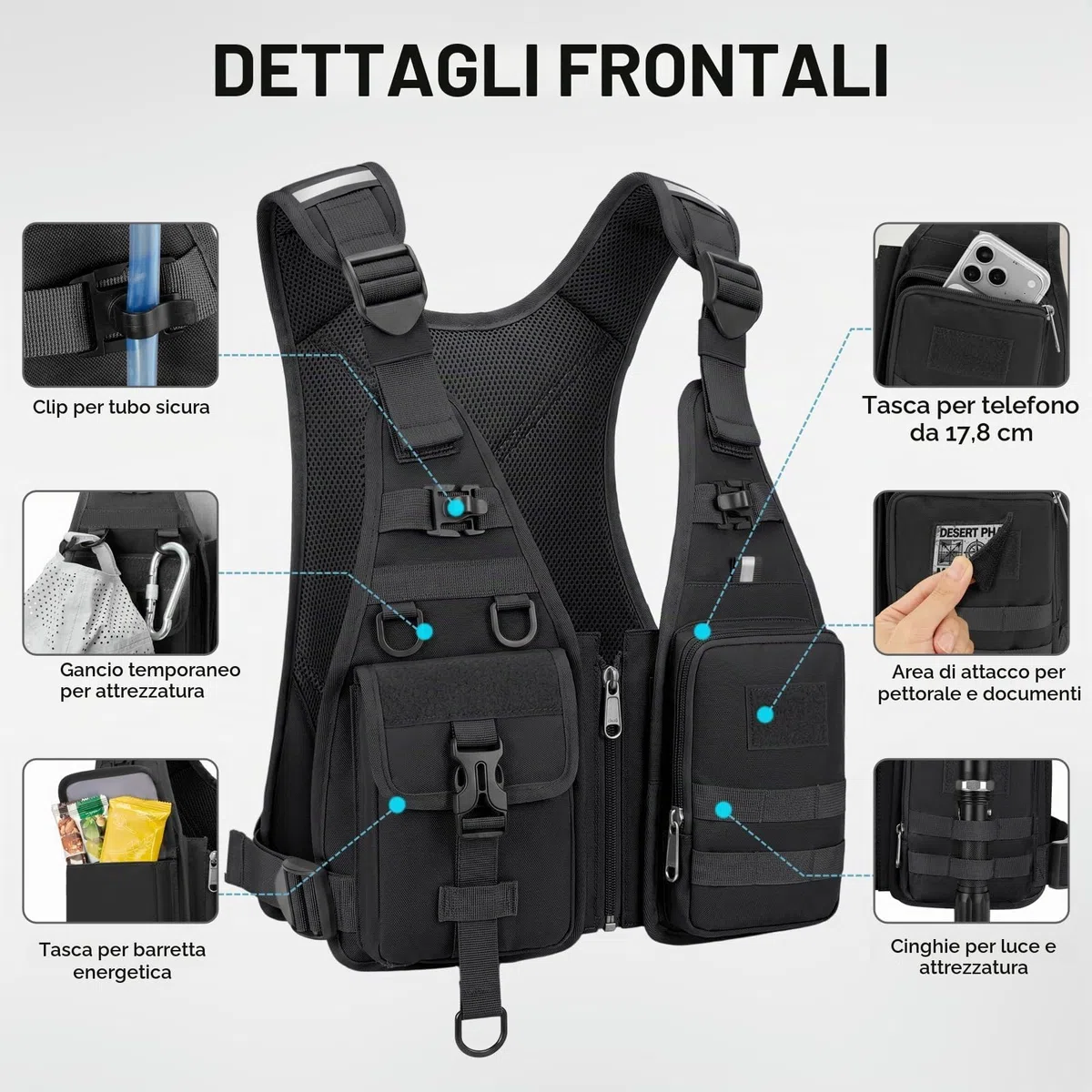 RAINSMORE Gilet Running Uomo Donna con Vescica 2L, Zaino Trail Running Leggero Traspirante, Zaino Idratazione, Impermeabile, Antigraffio per Corsa, Trail Running, Ciclismo, Trekking