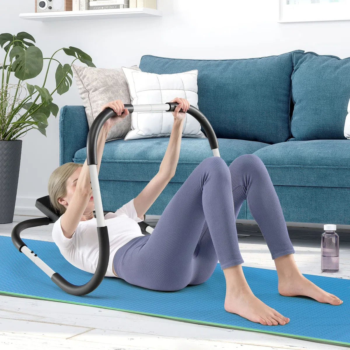KOMFOTTEU AB Trainer - Attrezzatura per addominali con poggiatesta imbottito, allenamento per sollevamento pesi, carico di 100 kg, materiale sportivo a casa, acciaio e schiuma