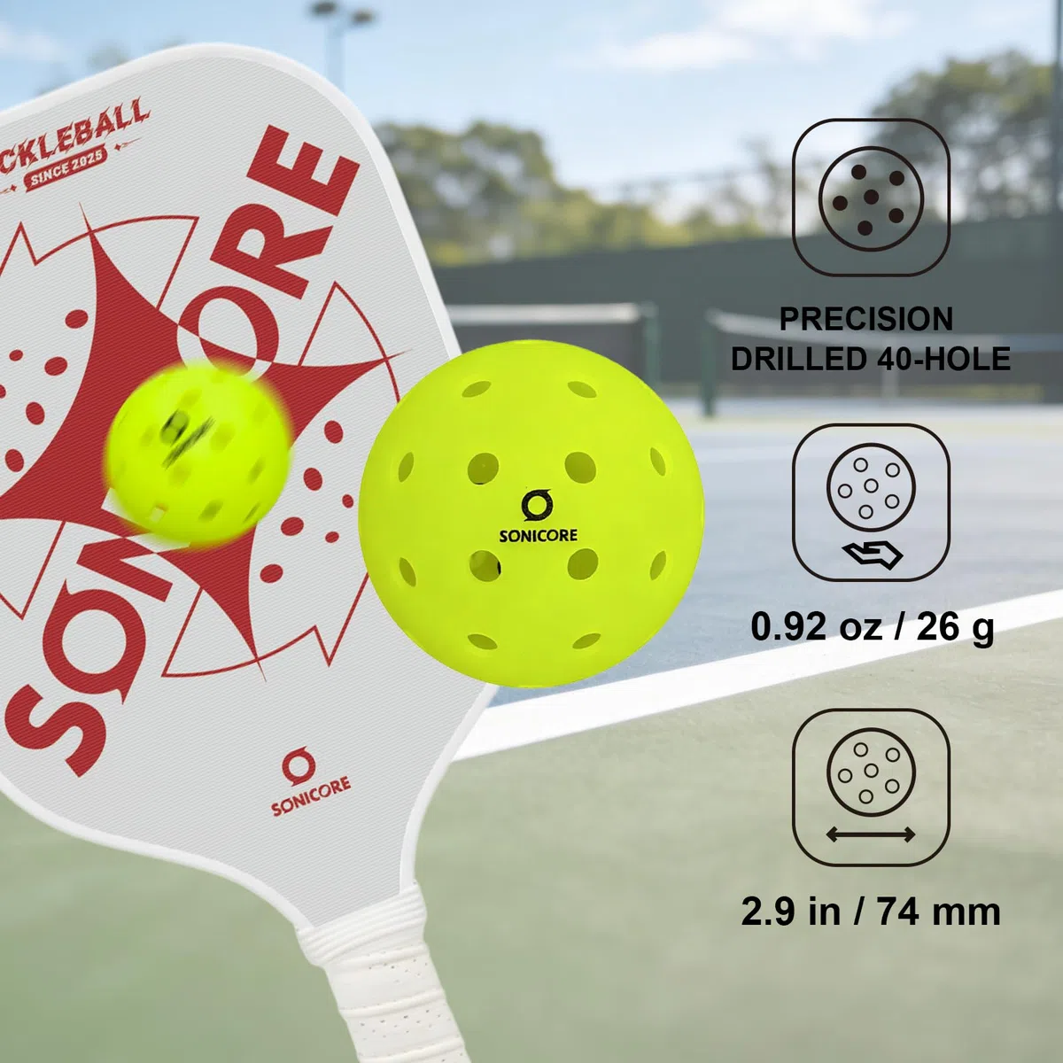SONICORE Palline da pickleball da esterno di alta qualità, confezione da 12, estrema durata, conformi agli standard USAPA