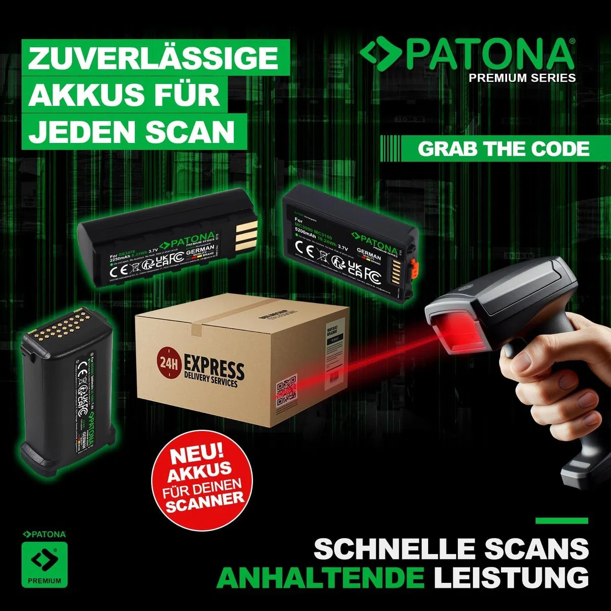 PATONA Batteria Premium per Zebra MC2180, MC2100, MC21, MC21XX | ricambio per Zebra BTRY-MC21EAB0E | 3,7 Volt, 2400 mAh, 8,88 Wh | tipo: ioni di litio | scanner manuale codice a barre | ricambio di