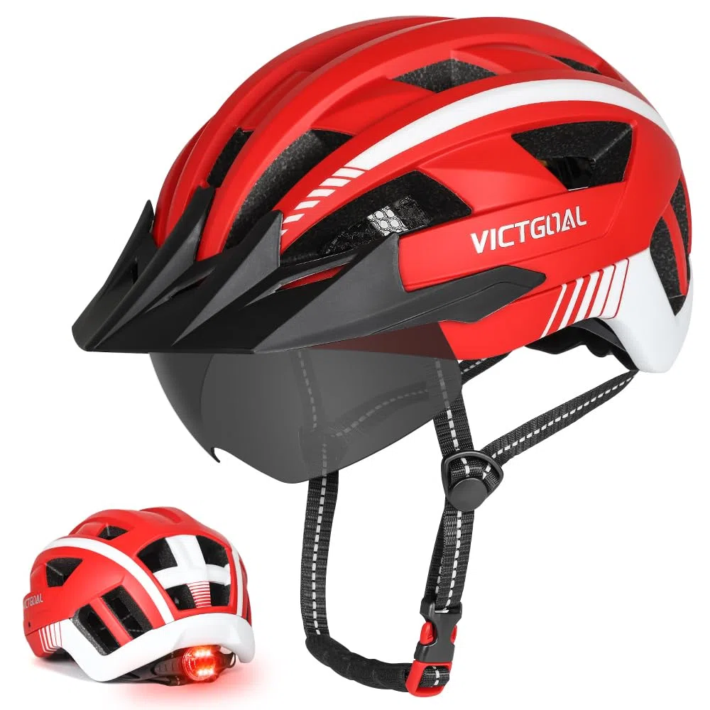 Victgoal Bike Helmet for Men Women with Led Light Detachable Magnetic Goggles Visor Mountain & Road Bicycle Helmets Adjustable Size Adult Cycling Helmets