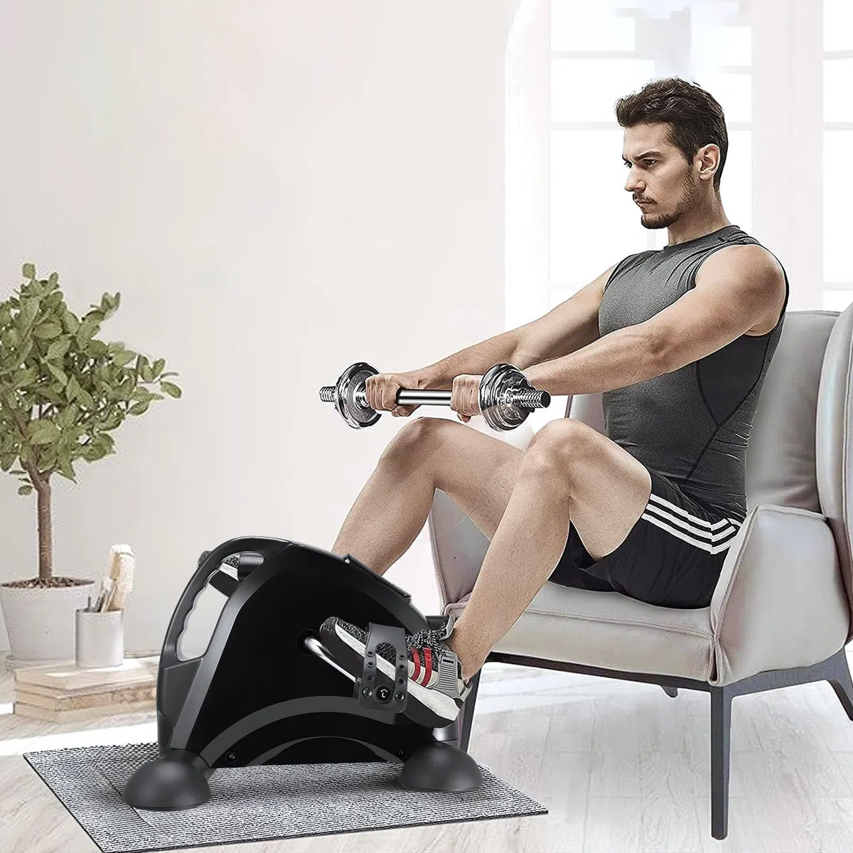 Pedali Statici per Anziani, Mini Cyclette da Casa, Pedaliera Elettrica con Schermo LCD per Allenamento di Braccia e Gambe, Livelli di Resistenza Regolabili