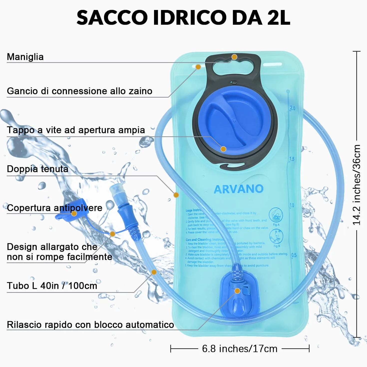 Zaino Bicicletta con Sacca d'Acqua 2L, Isotherme, 18L Zaino Idratazione per Sci Escursioni Bici Mountain Bike Moto Enduro Ciclismo per Uomo Donna