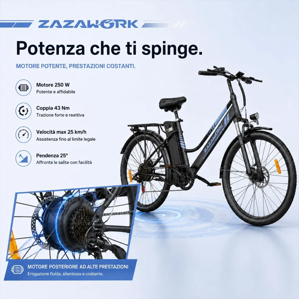 Bici Elettrica Uomo Donna 26 Pollici, E-Bike City con Motore 250W e Batteria 36V 20Ah, Autonomia 120km, Cambio 7 Velocità, Freni a Disco, Bicicletta Elettrica Economica