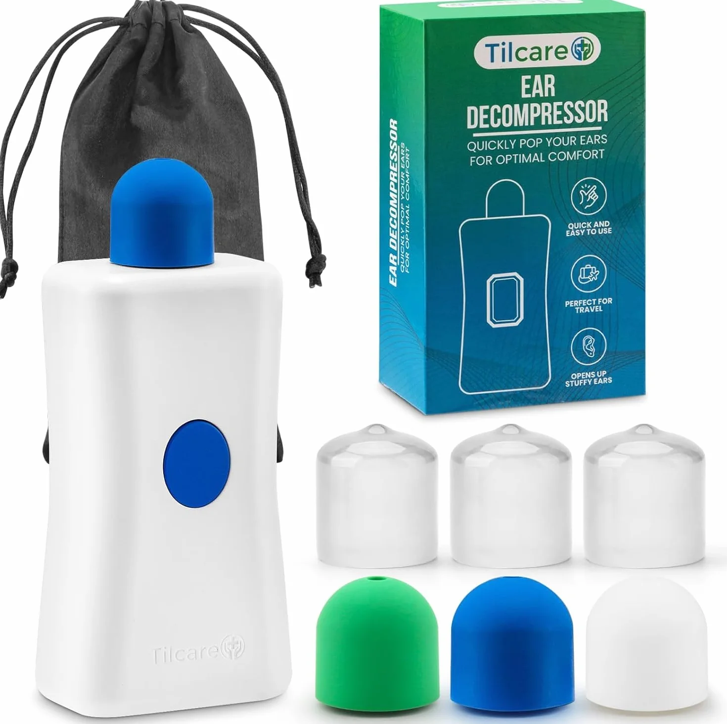 Dispositivo di Sollievo dalla Pressione dell'Orecchio di Tilcare - Bottone a Pressione per le Orecchie per Volo, Nuoto, Immersioni, Raffreddore e Allergia - Viene con una Custodia Protettiva Portatile
