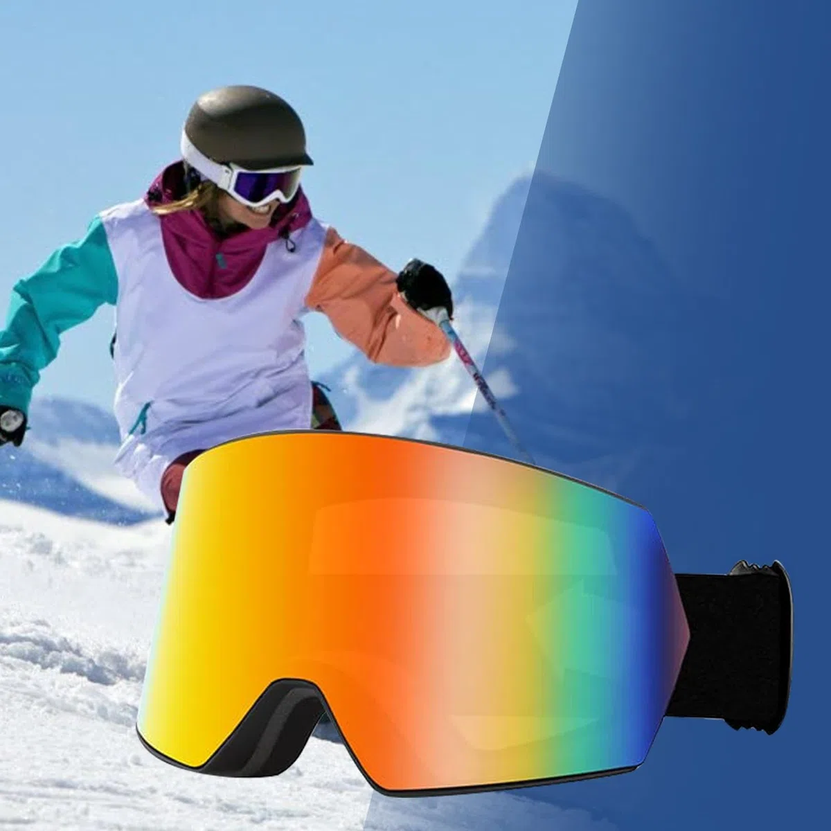 Occhiali da sci – Occhiali da neve antinebbia con lente a doppio strato, protezione UV antivento occhiali da sci per comodo cinturino regolabile Snowboard Eyewear, 18,5 x 9,3 x 4 cm