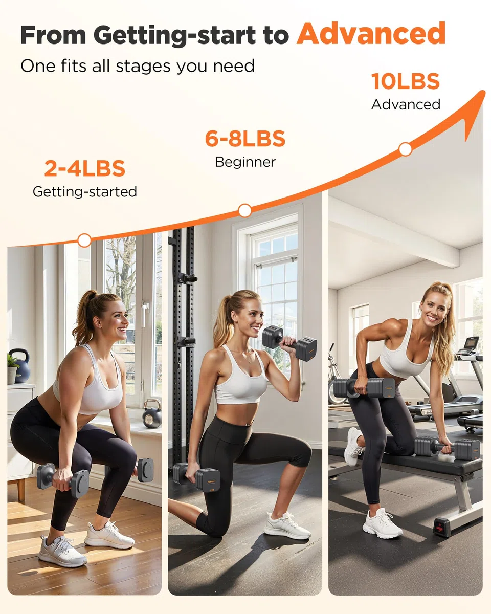 FEIERDUN Set di 2 manubri regolabili 5 in 1, pesi da 9,1 kg/4,5 kg, per donne, 1s, set di manubri a doppia stabilità, per casa, palestra e attività all'aperto