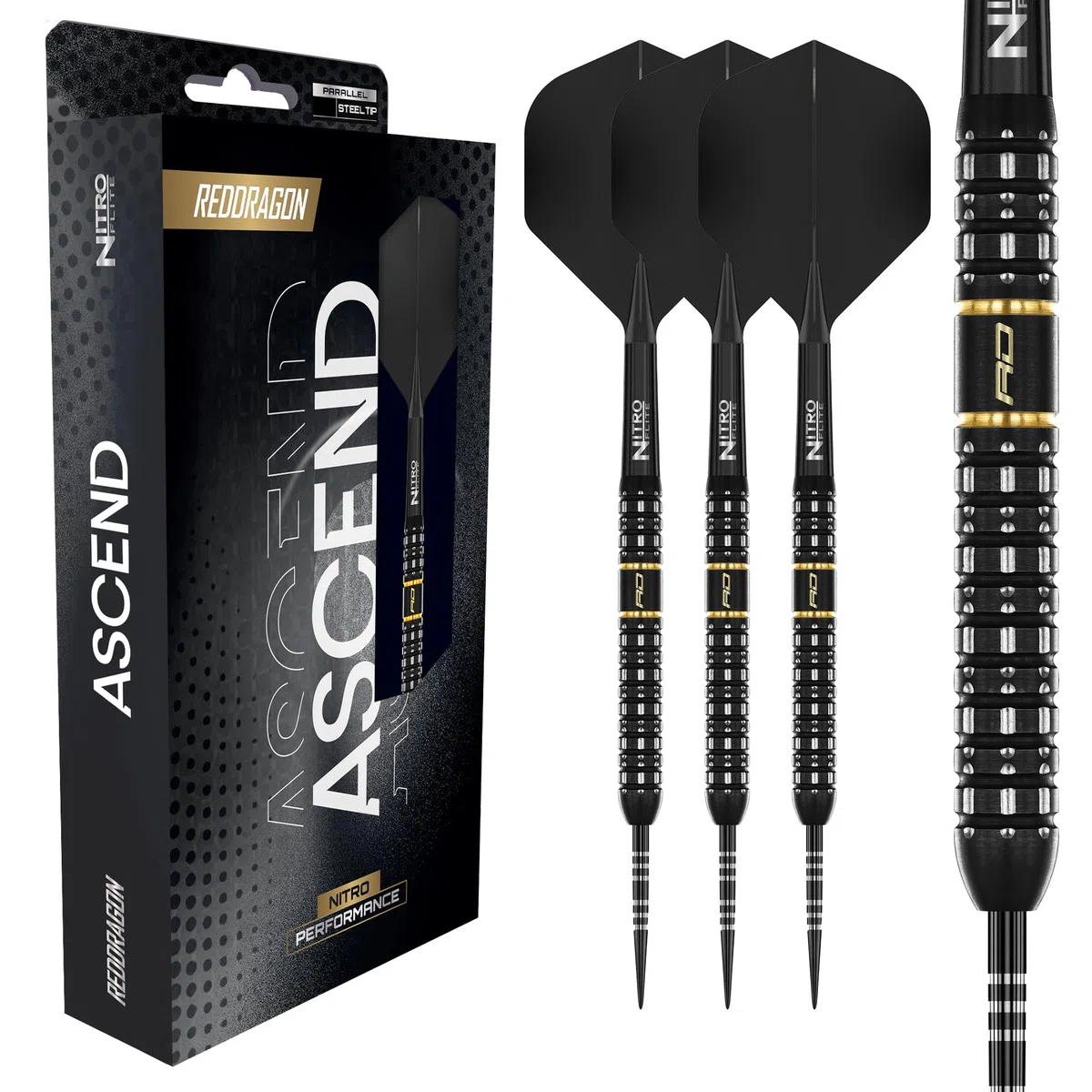 RED DRAGON Darts - Freccette professionali al 90% di tungsteno, Nitro Flite, volo/pozzo integrato, freccette e fusti, punta morbida da 18 g, freccette in acciaio da 20 g, 22 g, 23 g, 24 g e 25 g