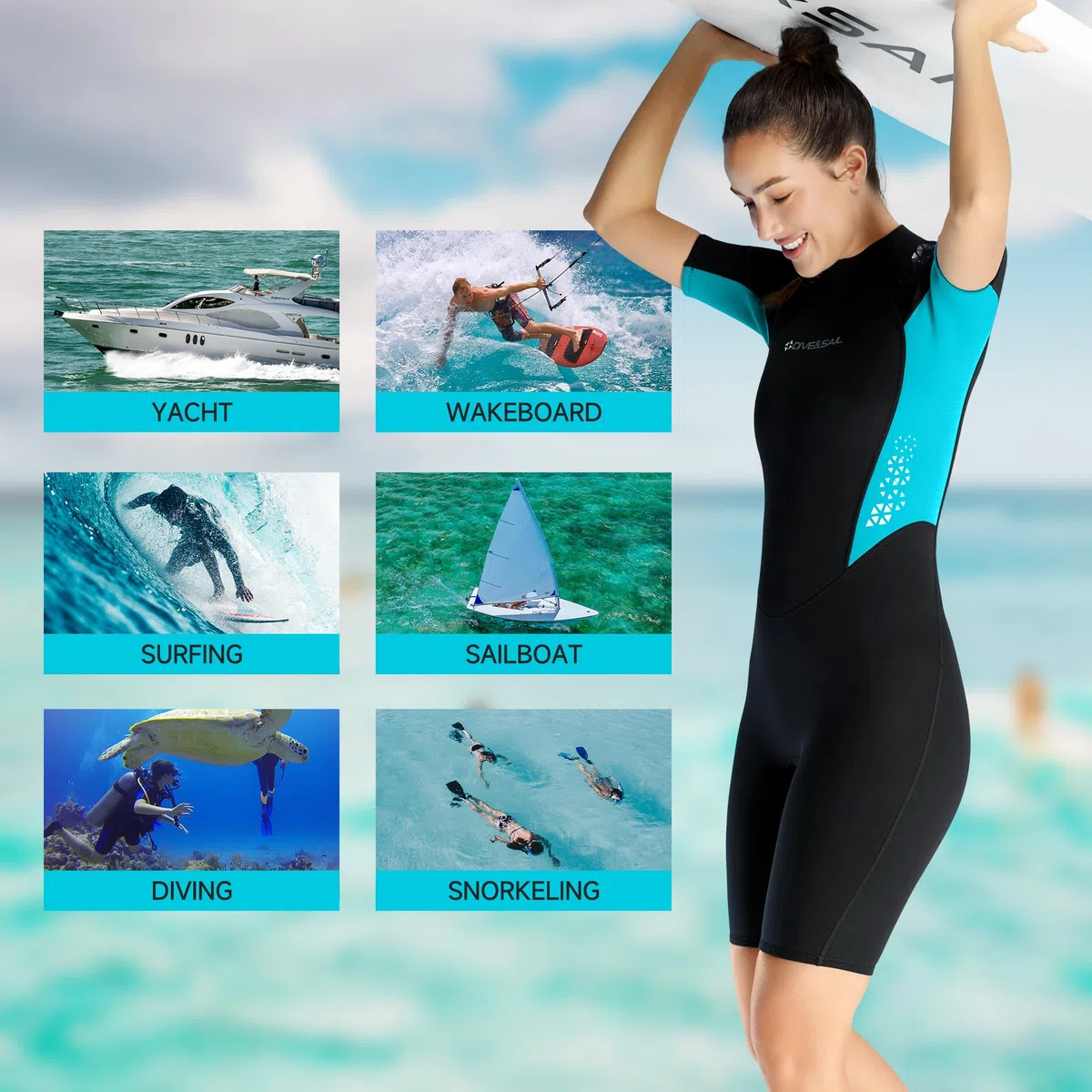 Mute corte in neoprene per uomo e donna, 3 mm, muta subacquea in neoprene, chiusura posteriore, a maniche corte, per immersioni, snorkeling, surf e nuoto