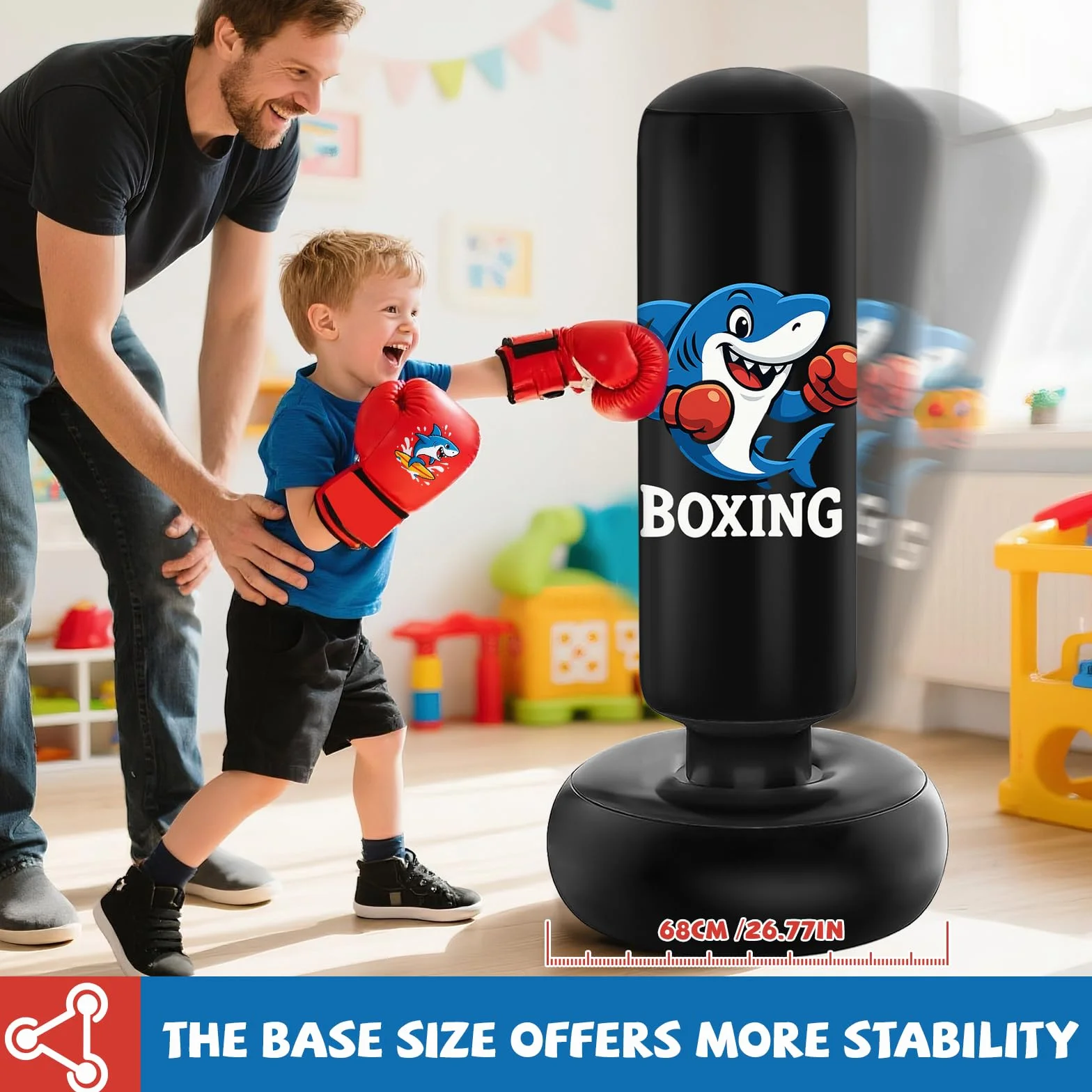 Qoosea Sacco da Boxe per Bambini 3-8 Anni, 130cm Stabile Sacco da Boxe Gonfiabile con Guanti da Boxe, Pratica di Taekwondo Karate Attrezzatura da Allenamento MMA, Regalo per Ragazzi Ragazze