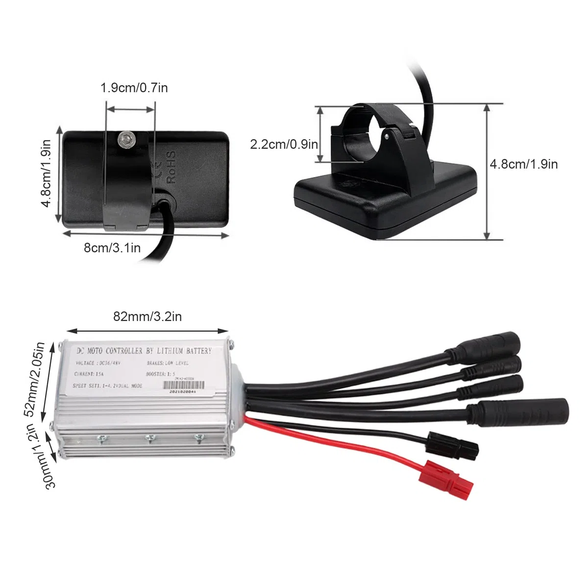 Centralina Bici Elettrica, 36V/48V 15A Brushless Motor Controller S866 Display LCD Impermeabile Cavo da 1 a 2 per Scooter Elettrico