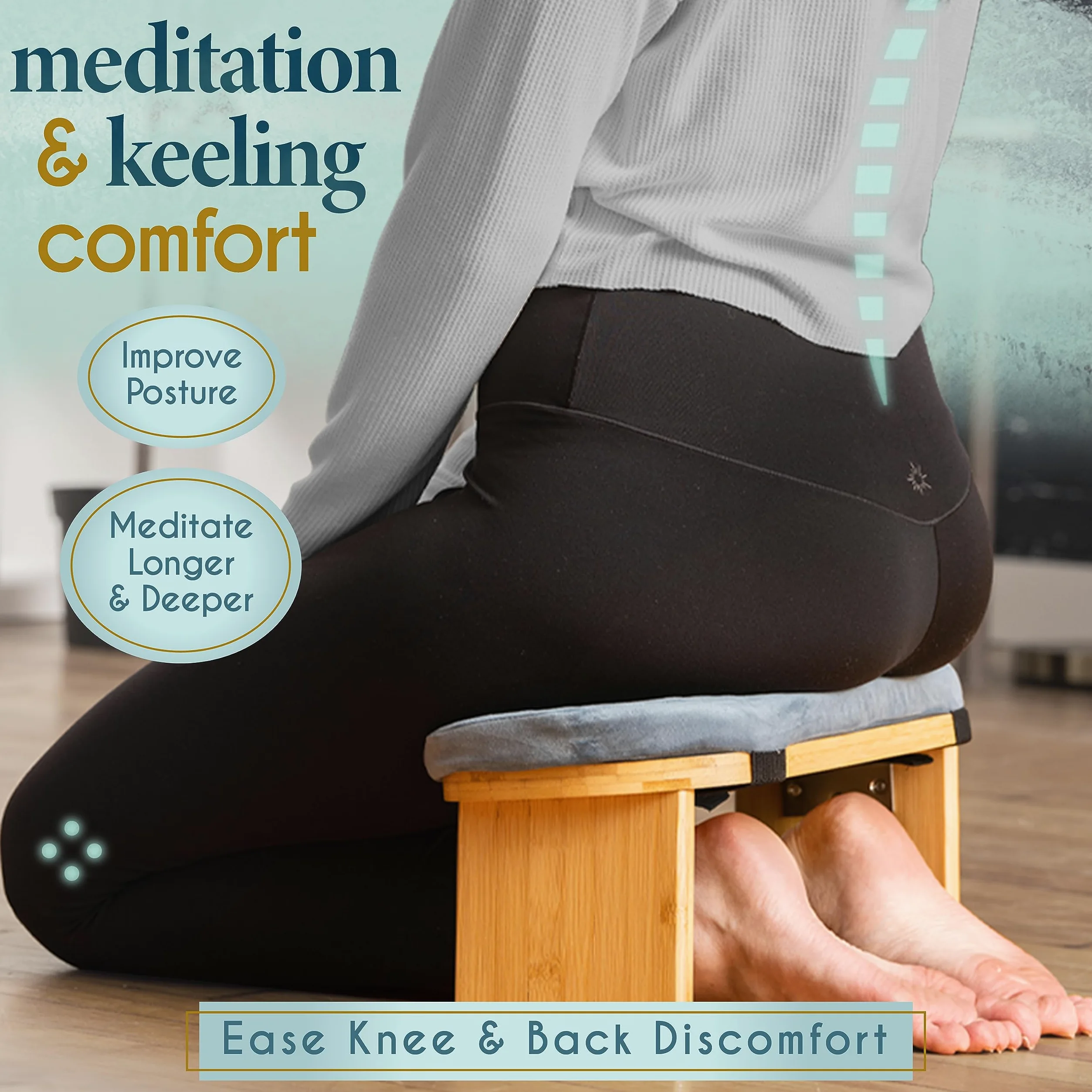 Florensi Panca da meditazione, in legno di bambù, sgabello pieghevole da meditazione con cuscino e borsa da viaggio, sedia da preghiera per yoga o seduti
