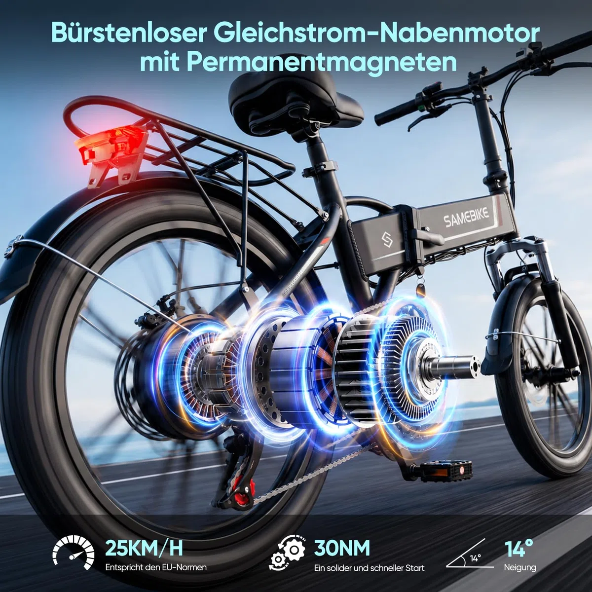 SAMEBIKE Bicicletta Elettrica Piegevole 20" Ebike per Pendolari Motore Brushless 250W 25km/h E-Mountain Bike per Tutti i Terreni Batteria Rimovibile 48V 10AH 70-80KM Autonomia Commuting bike