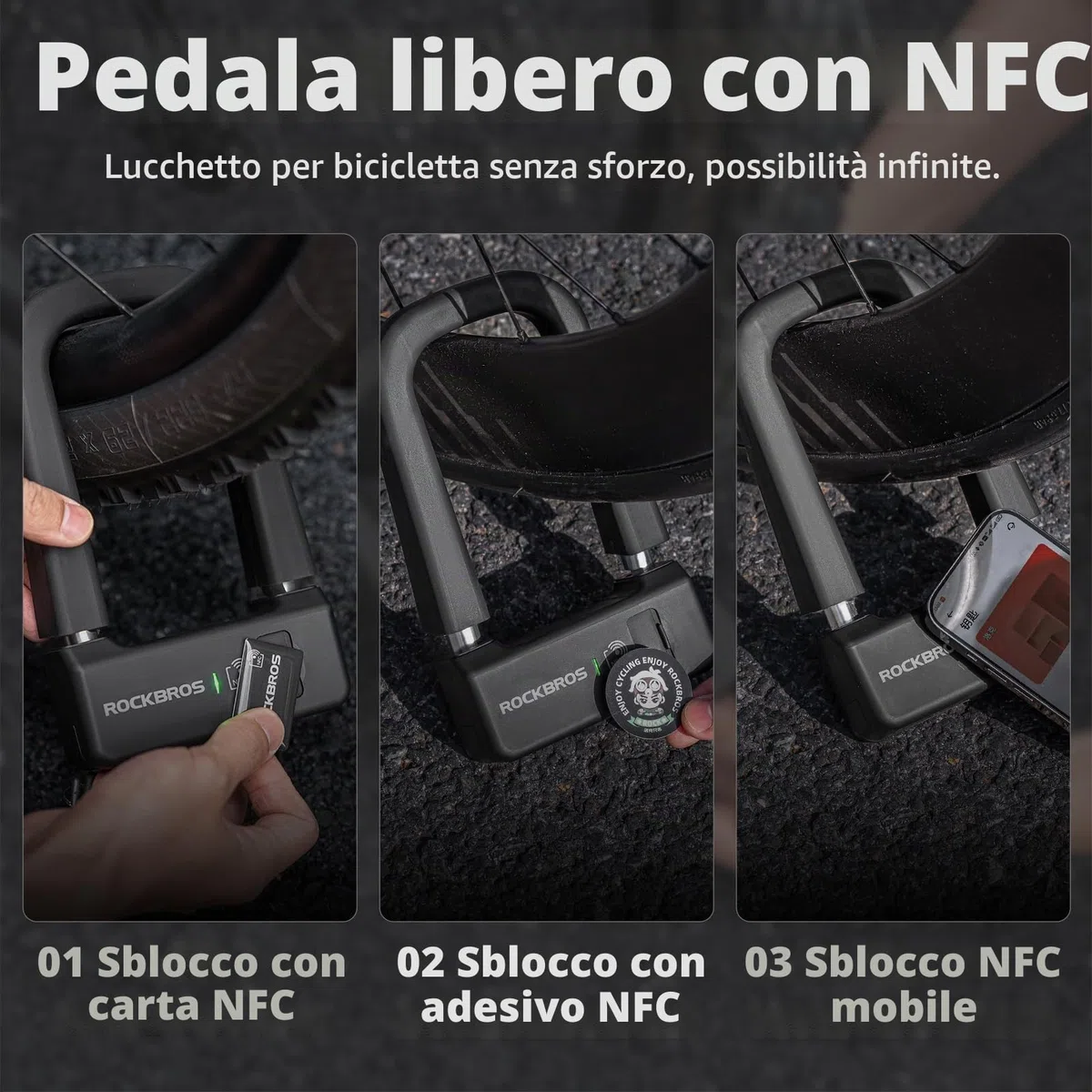 ROCKBROS Lucchetto a U per Bicicletta con NFC, Lucchetto di Sicurezza per Bici Ricaricabile e Antifurto, U-lock per MTB, Bici Pieghevole, Scooter, Monopattini Elettrico