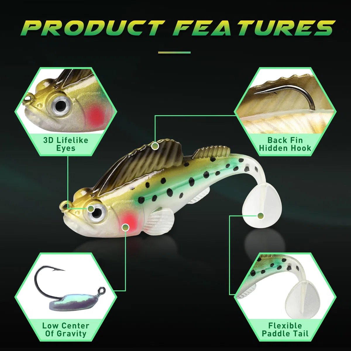 Gotour Esche da pesca morbide senza erbacce per acqua dolce e salata, di alta qualità, pre-attrezzate, esche da nuoto per pesca alla spigola, esche da pesca per trote Crappie Walleye, fantastici