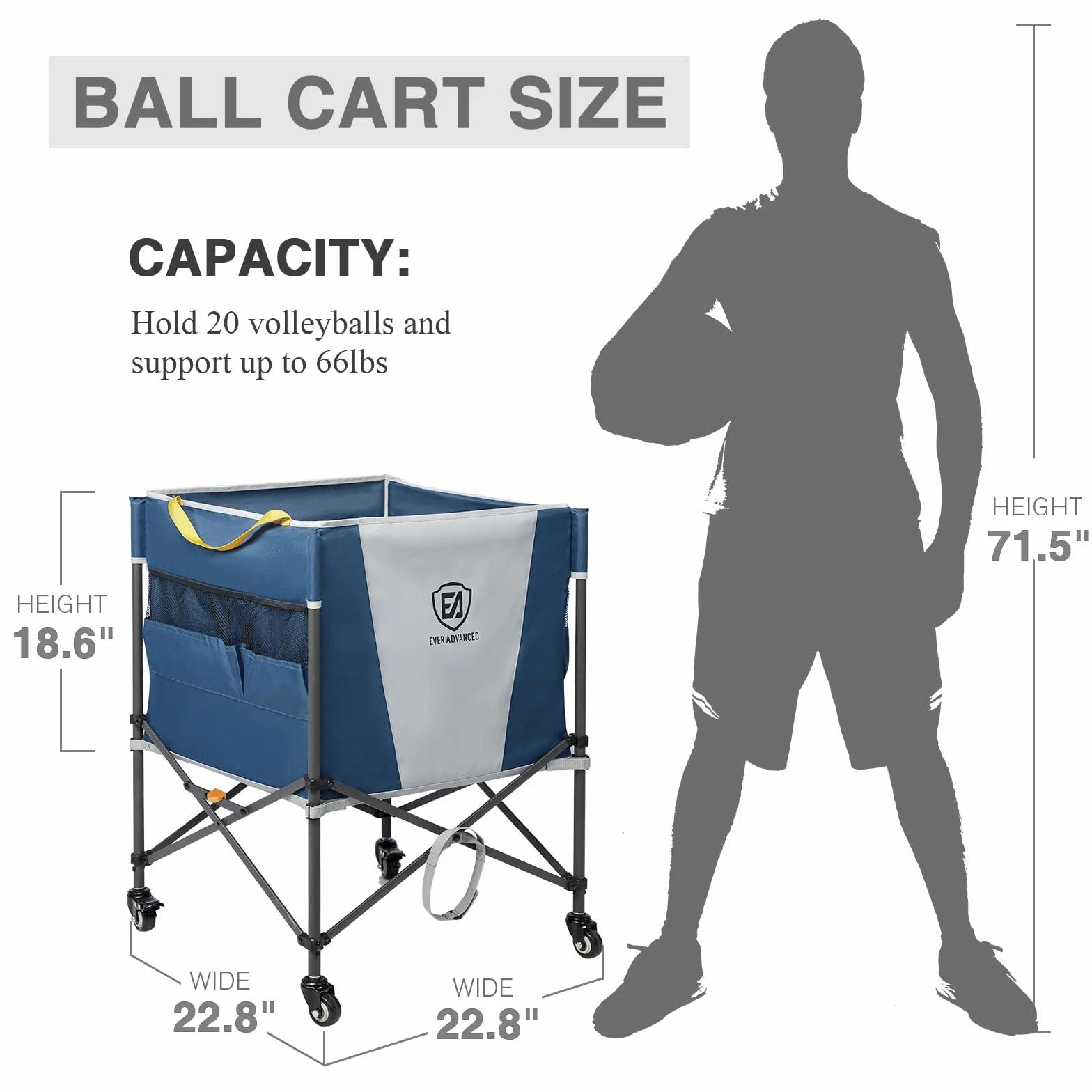 EVER ADVANCED Carrello Porta palloni con Ruote bloccabili, 83,8 x 57,9 cm, Pieghevole per Garage, Attrezzatura Sportiva per pallavolo, Pallacanestro, Tennis, Contenitore per Giocattoli