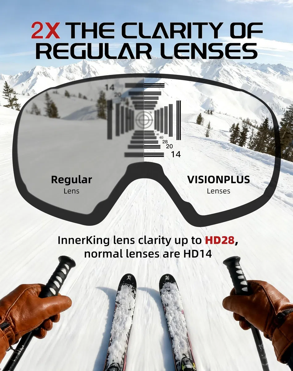 Innerking Occhiali da sci OTG SGS approvati, occhiali da neve, snowboard, invernali, anti appannamento, per adulti, giovani, uomini e donne