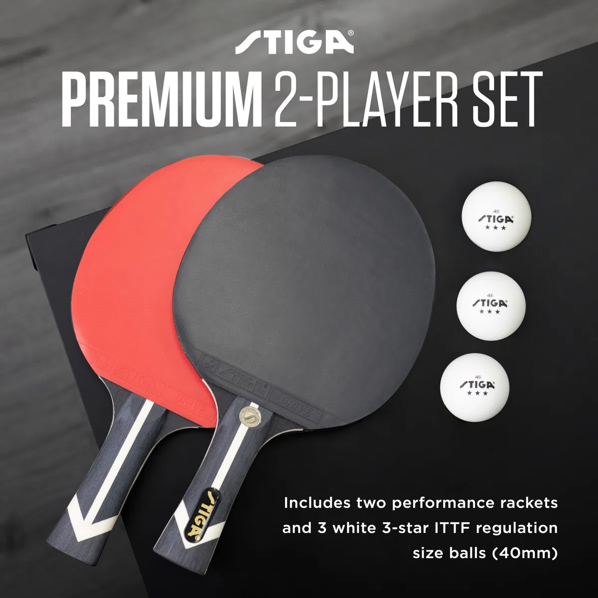 STIGA Set da ping pong Premium per 2 giocatori: include 2 pagaie approvate ITTF, 3 palline bianche a 3 stelle e borsa per il trasporto