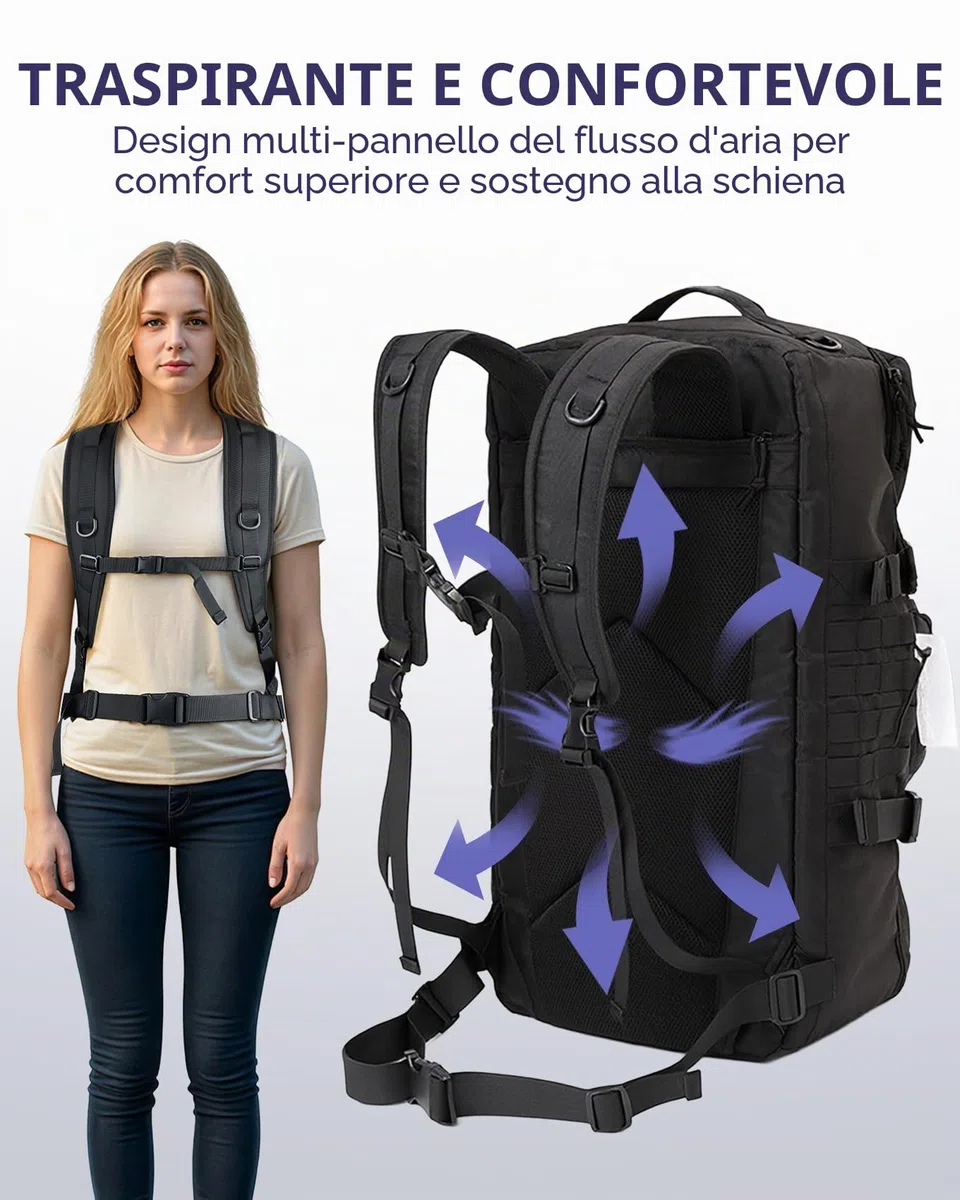 Arxus Zaino Tattico 60L, Borsone da Viaggio e Sport per Uomo Donna, 3 in 1 Zaini Bagaglio a Mano Borsa a Tracolla, Grande All'aperto Backpack per Trekking Escursionismo Campeggio