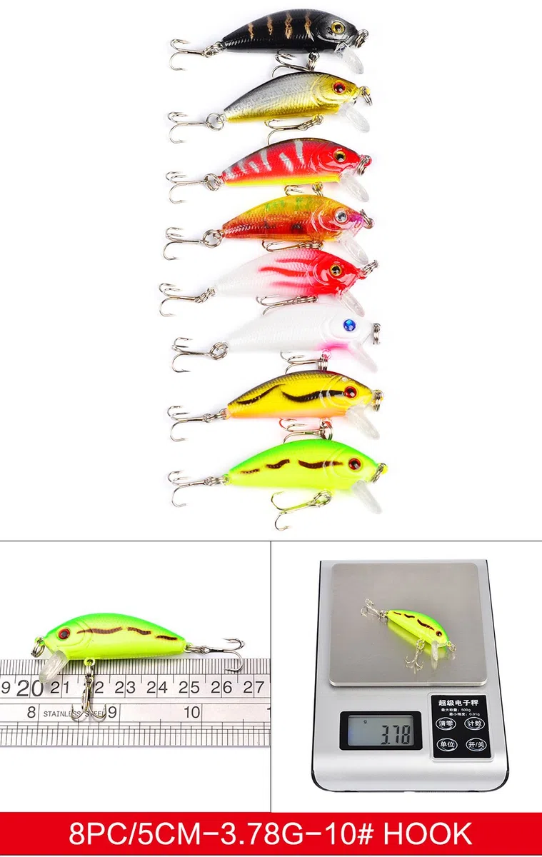 Kit di Esche da Pesca in Mare Artificiali 43 Pezzi Spinning Set - Rigida bionica Contiene Crankbaits, Stickbait, Ganci