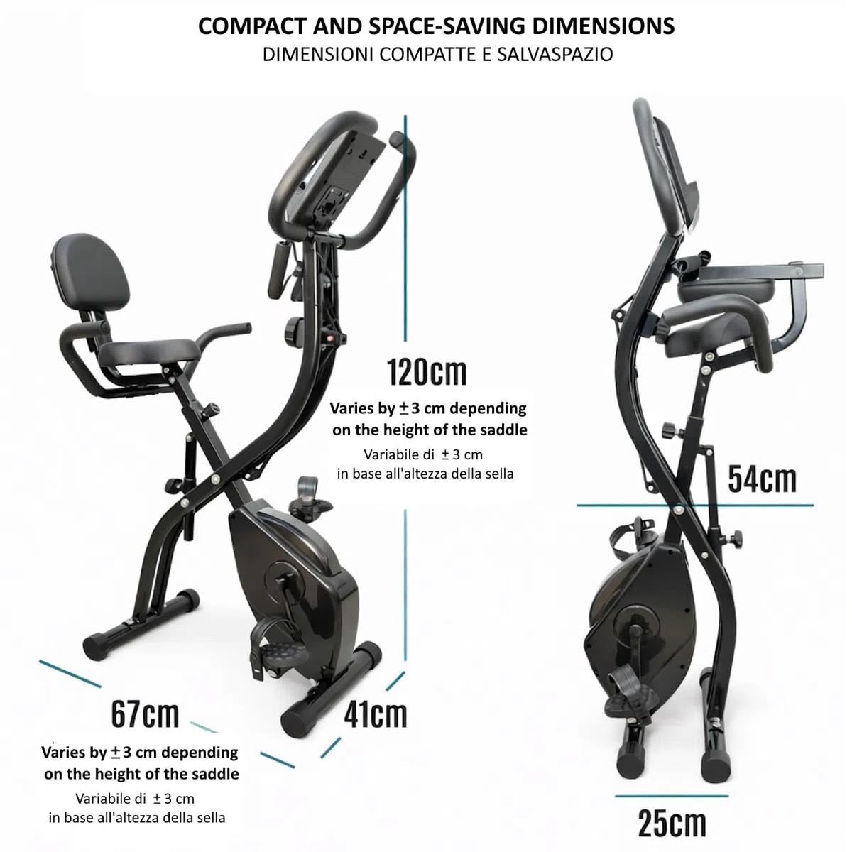FFitness Cyclette Pieghevole X-Bike Ergometro Seduta Max 120kg |INCLUSO Cardiofrequenzimentro Porta Cellulare Bande per Esercizi