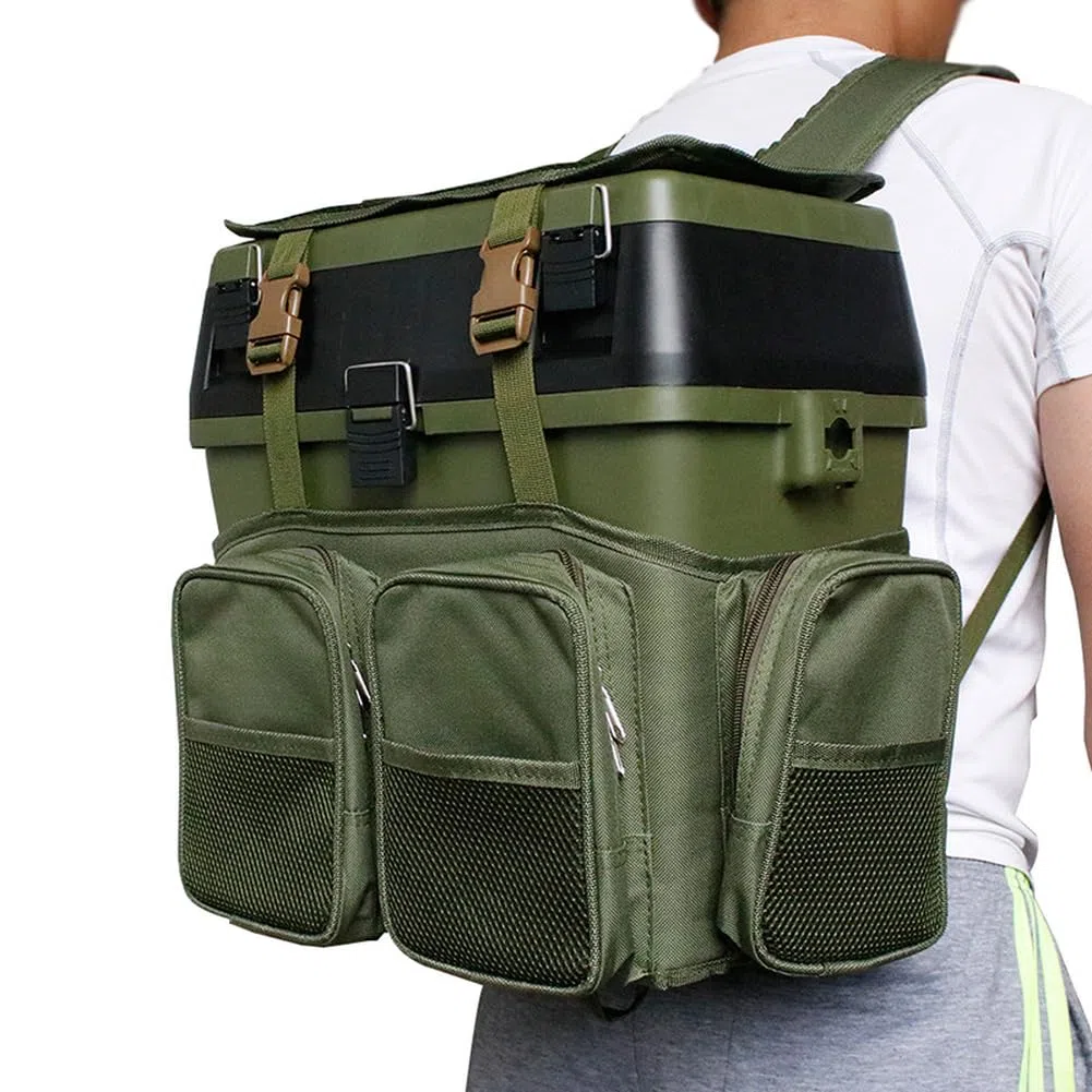 Scatola multifunzionale verde per attrezzatura da pesca con zaino in nylon convertibile per pescatori