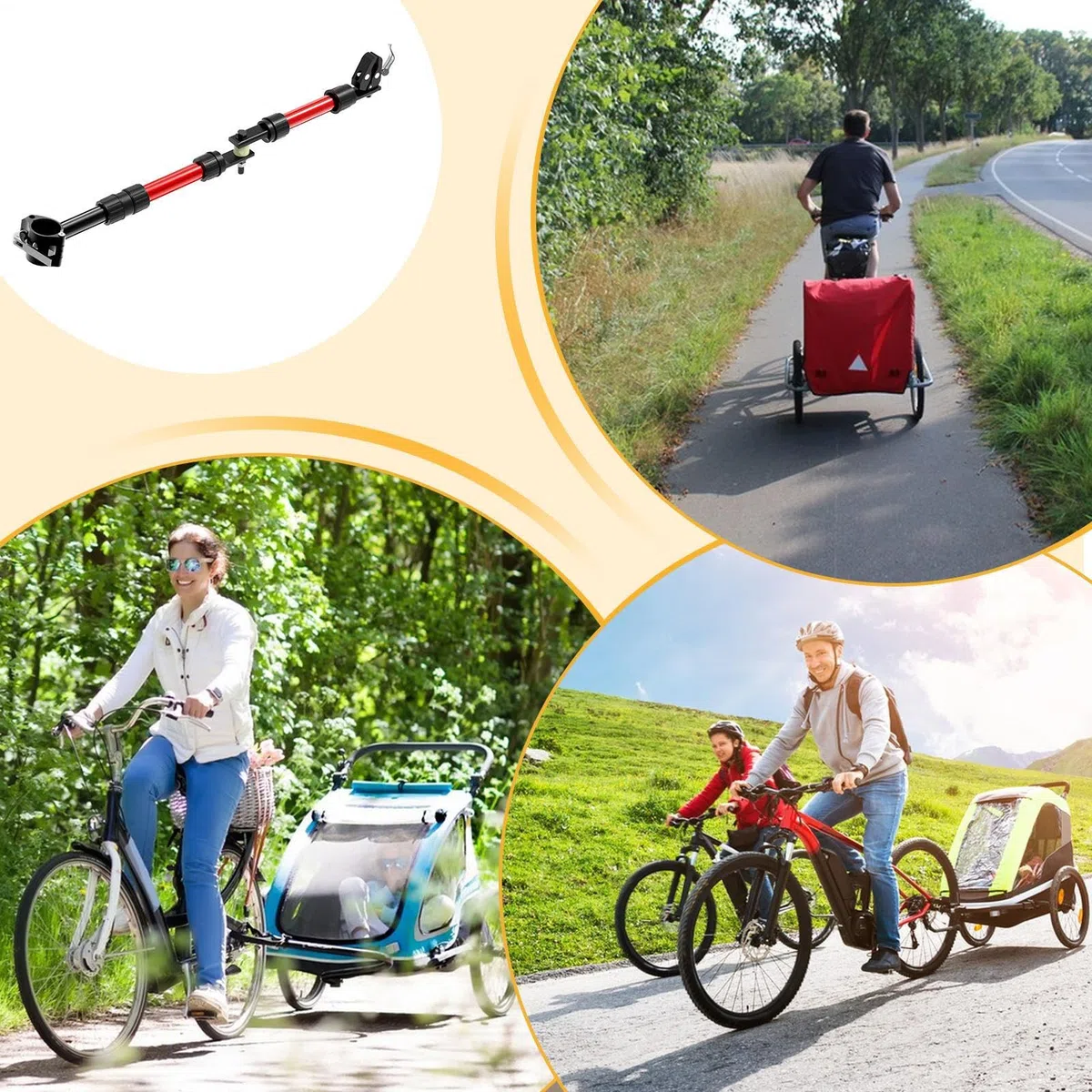 Connettore per gancio di traino per bicicletta, accoppiatore per rimorchio da 50 cm, rotazione di 270 gradi, per portapacchi posteriore in lega, per pendolari all'aperto, trasporto