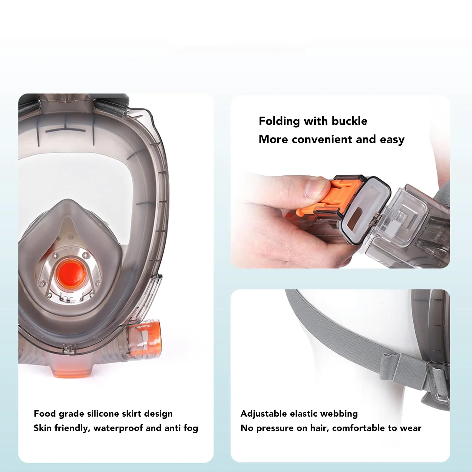 Occhialini da Snorkeling Integrali, Lenti Piatte Trasparenti Antiappannamento Vista Panoramica a 180 Gradi Maschera da Snorkeling con Tubo di Respirazione Pieghevole e Supporto per Fotocamera,
