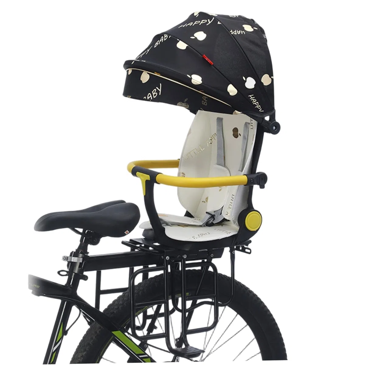 Seggiolino Posteriore per Bicicletta per Bambini, Sicuro e Confortevole, con Schienale reclinabile e Design Pieghevole per riporlo Facilmente - Beige