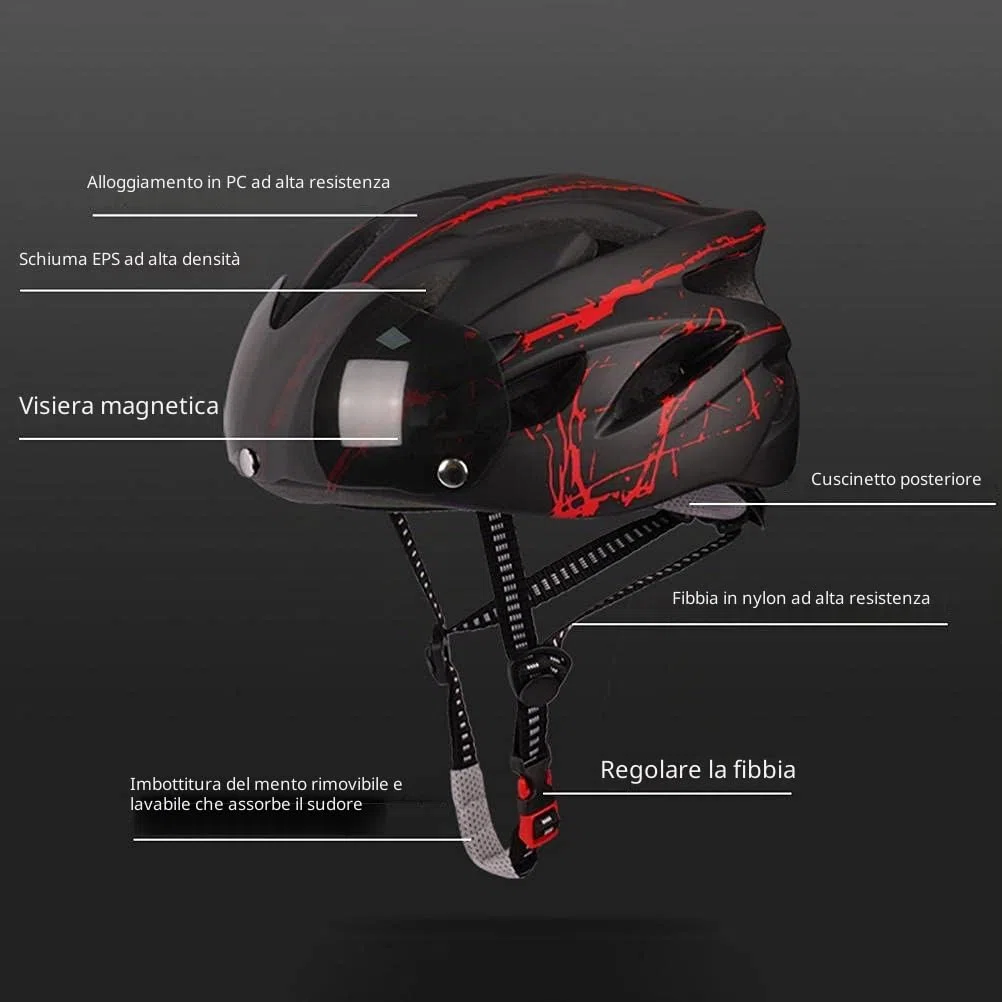 Casco da Casco da Bici Leggero e Traspirante con Visiera Parasole, Misura Regolabile, per Uomini e Donne Adulti, con Visiera Magnetica per Mountain Bike (Blu)
