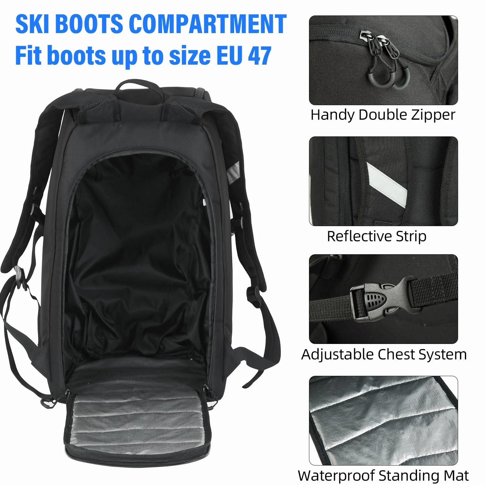 AUMTISC Borsa per scarponi da sci con scomparto per casco e cinghie 45L-65L