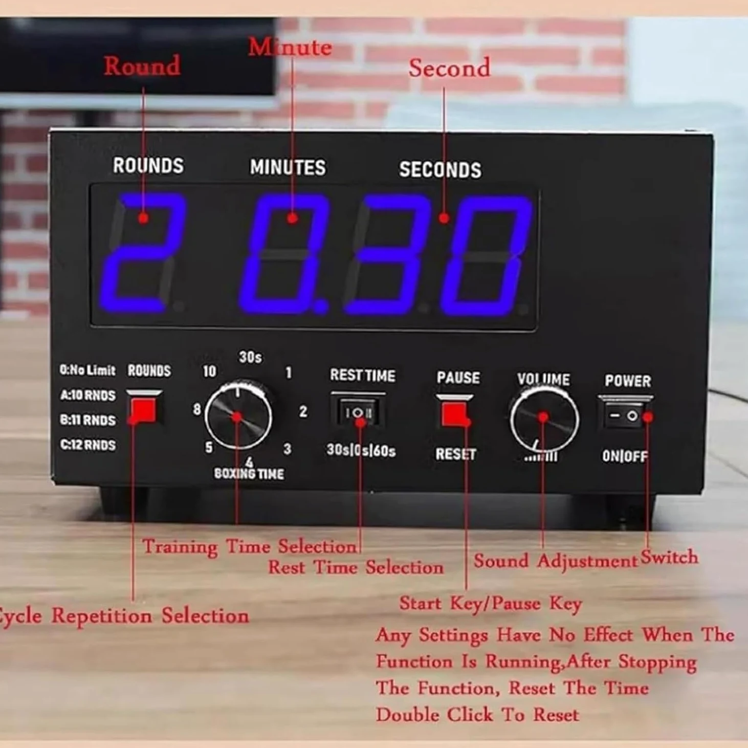 Timer da boxe, timer professionale a intervalli da palestra, design portatile, suono regolabile, cronometro, durata e cicli di allenamento personalizzabili per atleti e appassionati di fitness
