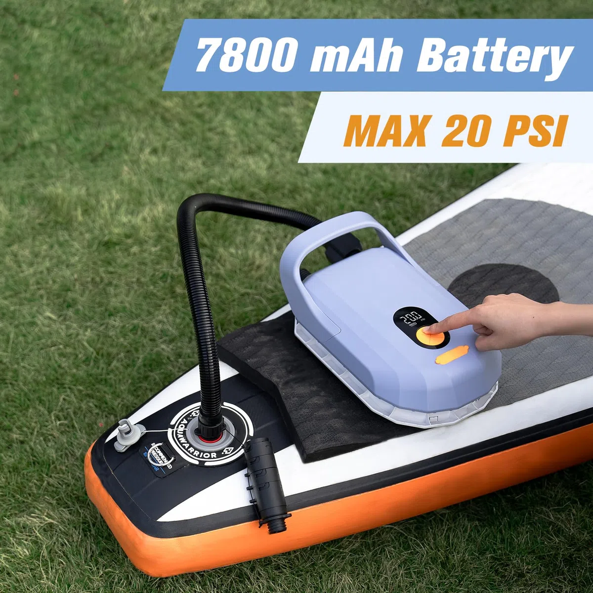 AIRBANK Pompa ad aria elettrica SUP WHALE SHARK Pro con batteria da 7800 mAh, gonfiaggio e svuotamento 20 PSI, pompa ad aria ricaricabile con per kayak, gommoni, tende (viola chiaro)