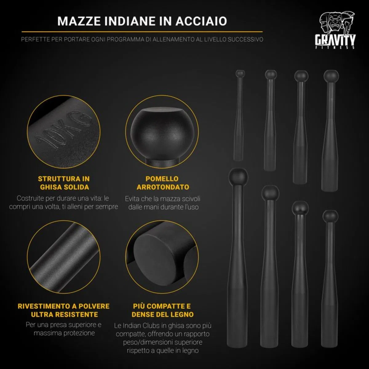 Gravity Fitness Club Indiani d'Acciaio, Clubbells in ghisa