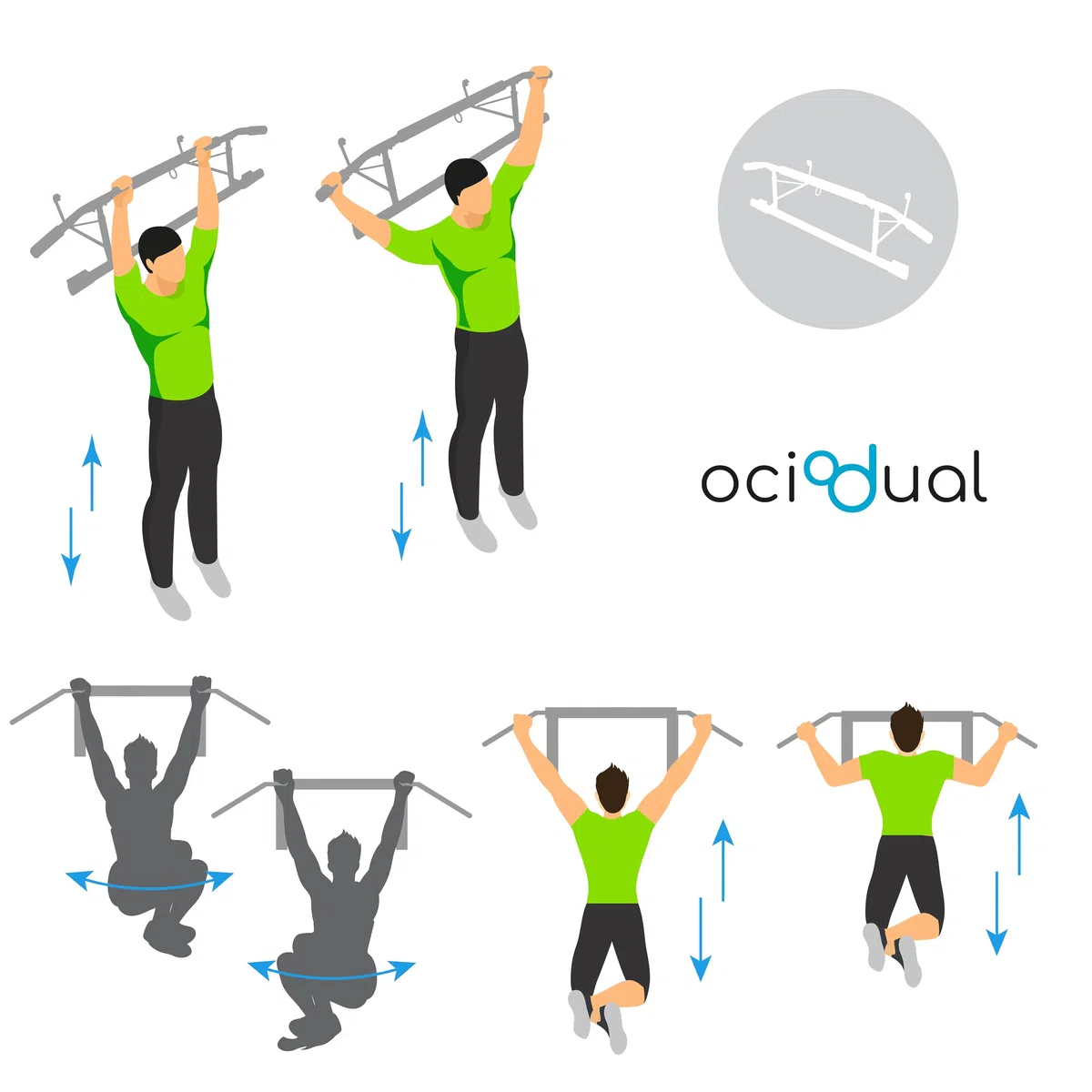 OcioDual sBarra per Trazioni Senza Viti + Cinghie per Allenamento in Sospensione, Barra per Trazioni da Porta Maniglie Elastiche e Antiscivolo in Schiuma, Pull Up Bar Door