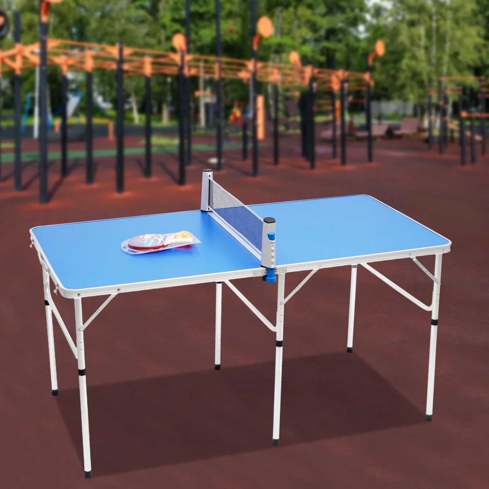 Tavolo da ping pong pieghevole, mini tavolo da ping pong, tavolo da ping pong pieghevole, per sport all'aria aperta, con 2 racchette e 3 palline, per interni ed esterni, 152 x 76 x 76 cm
