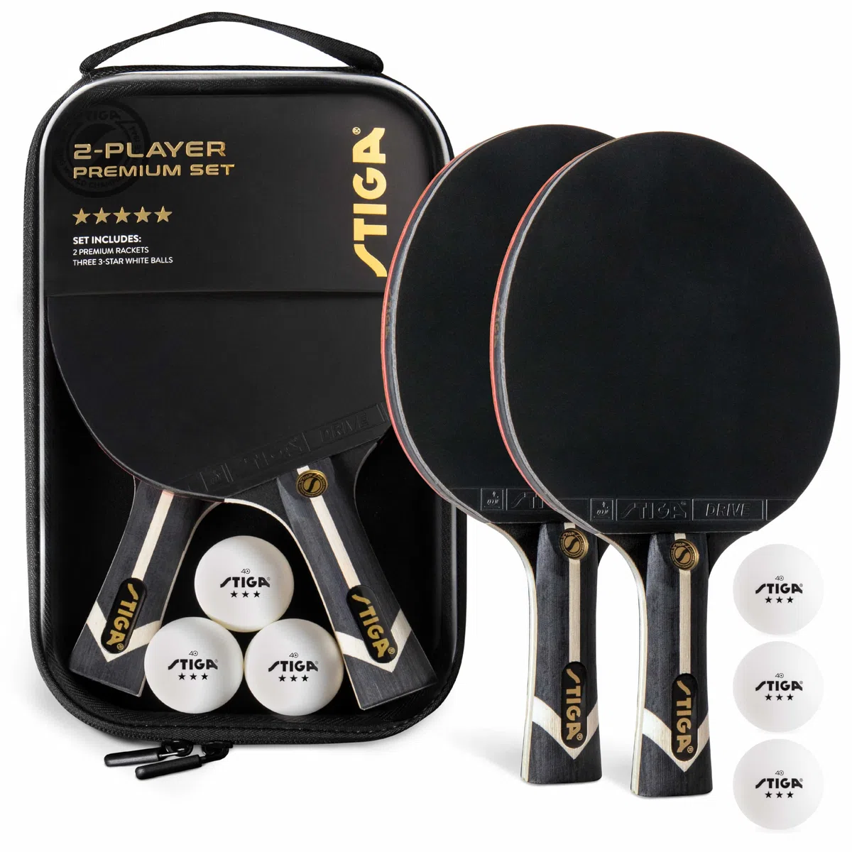 STIGA Set da ping pong Premium per 2 giocatori: include 2 pagaie approvate ITTF, 3 palline bianche a 3 stelle e borsa per il trasporto