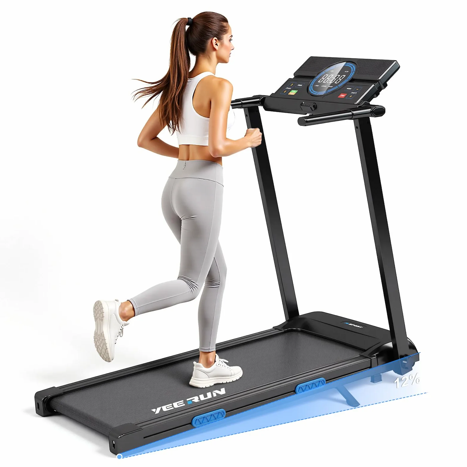 Tapis roulant, 4 in 1 - Inclinazione del 12% - Motore da 2,5 CV - Velocità da 1 a 8 km/h - Dotato di display a LED e console di controllo - Pieghevole