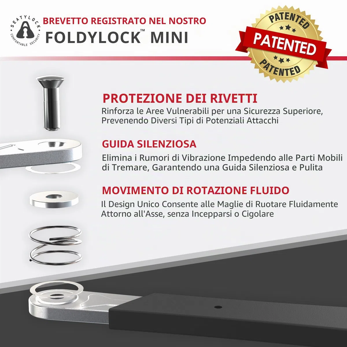FoldyLock - Mini lucchetto pieghevole per bicicletta, leggero, brevettato, antifurto, con chiave, per scooter elettrico e bici da città, 75 cm