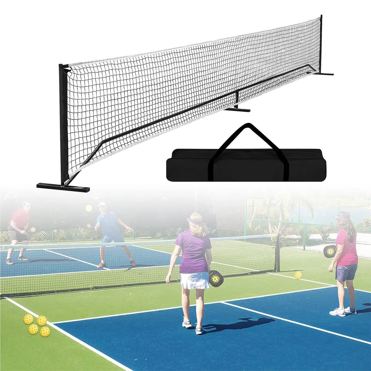 Rete da Pickleball Portatile Sistema di Rete da Pickleball Badminton 22 Piedi Staccabile Leggera
