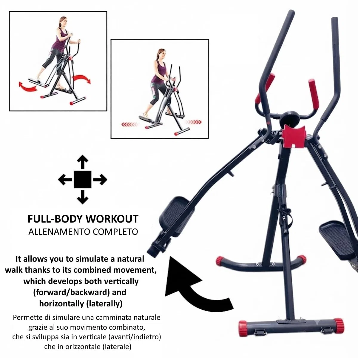 Air Walker Trainer - Ellittica Fitness a Basso Impatto per Allenamento Cardio in Casa, Cyclette Pieghevole con Display LCD, in Acciaio Robusto Attrezzo per Dimagrimento e Tonificazione