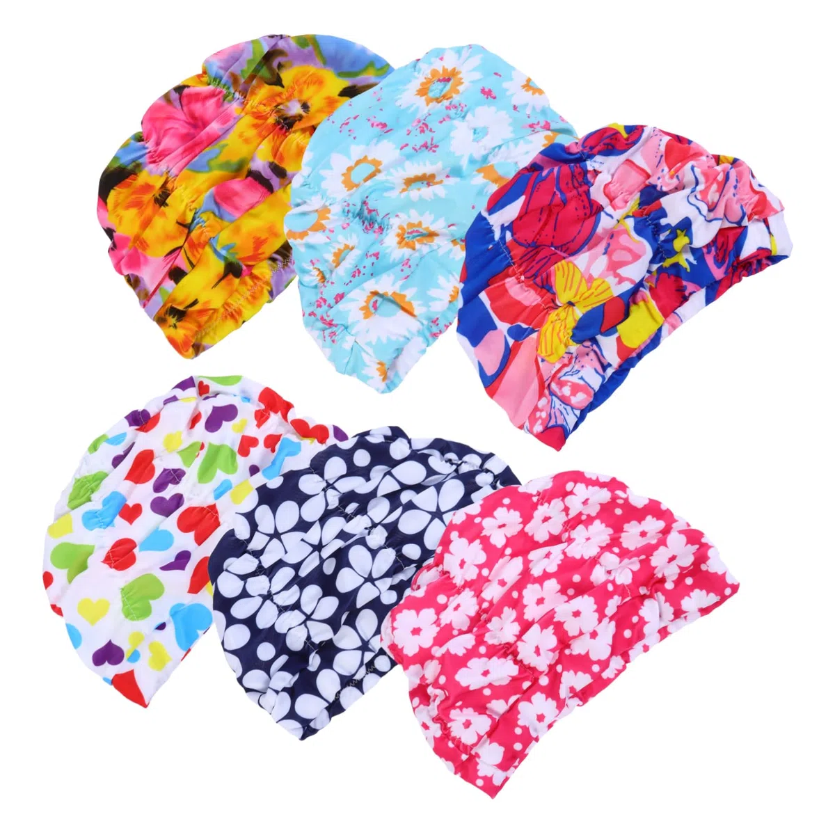 Cuffia Piscina Plissettata 6 Pezzi in Nailon per Donne | Vestibilità Elastica e Confortevole, per Chioma, Stile Fashion, Atmosfera Estiva, Pratica per Nuoto