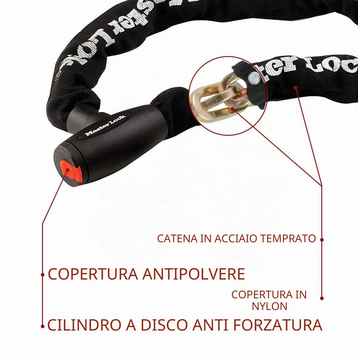 MASTER LOCK Lucchetto Bici [Chiave] [2m Catena] 8292EURDPS - Ideale per Proteggere Moto, Scooter
