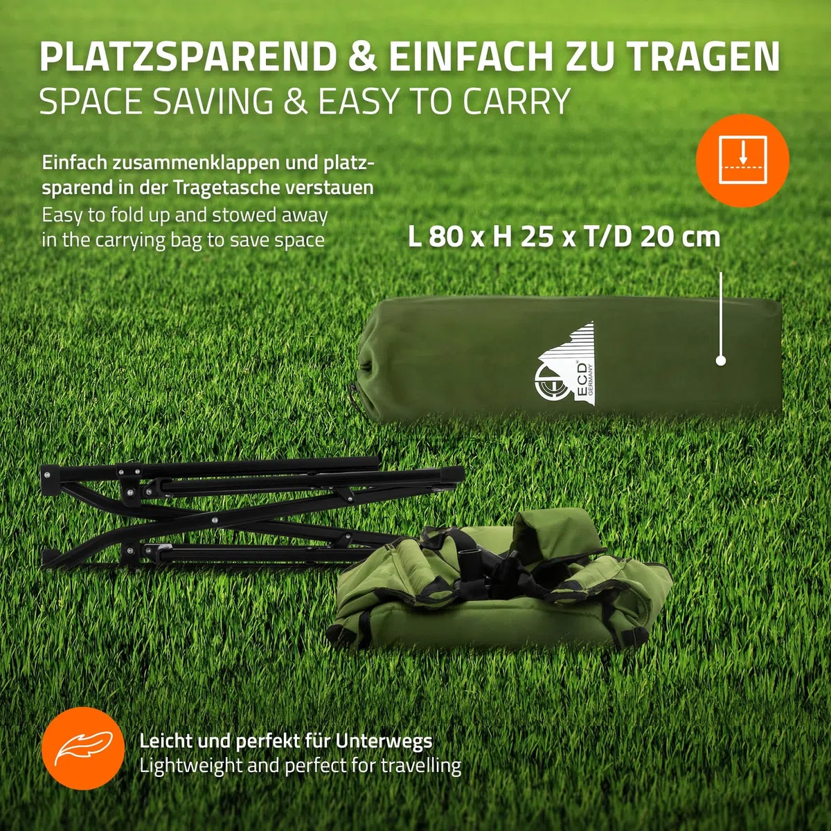 ECD Germany Sedia da Campeggio Pieghevole, Cachi, Struttura in Acciaio, Schienale Alto Regolabile, Imbottita, con Portabicchieri, Cuscino Poggiatesta e Borsa Trasporto, Sedia da Pesca a Dondolo