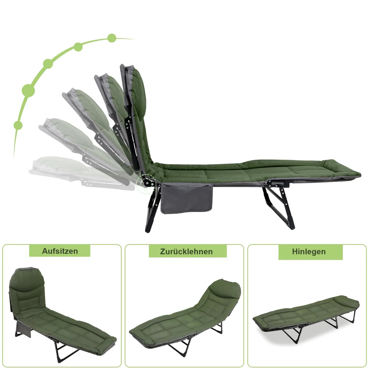 Angelsport - Lettino da pesca alla carpa, 195 x 65 x 32 cm, fino a 160 kg, altezza regolabile, pieghevole, con borsa per il trasporto, per campeggio, pesca, giardini, verde