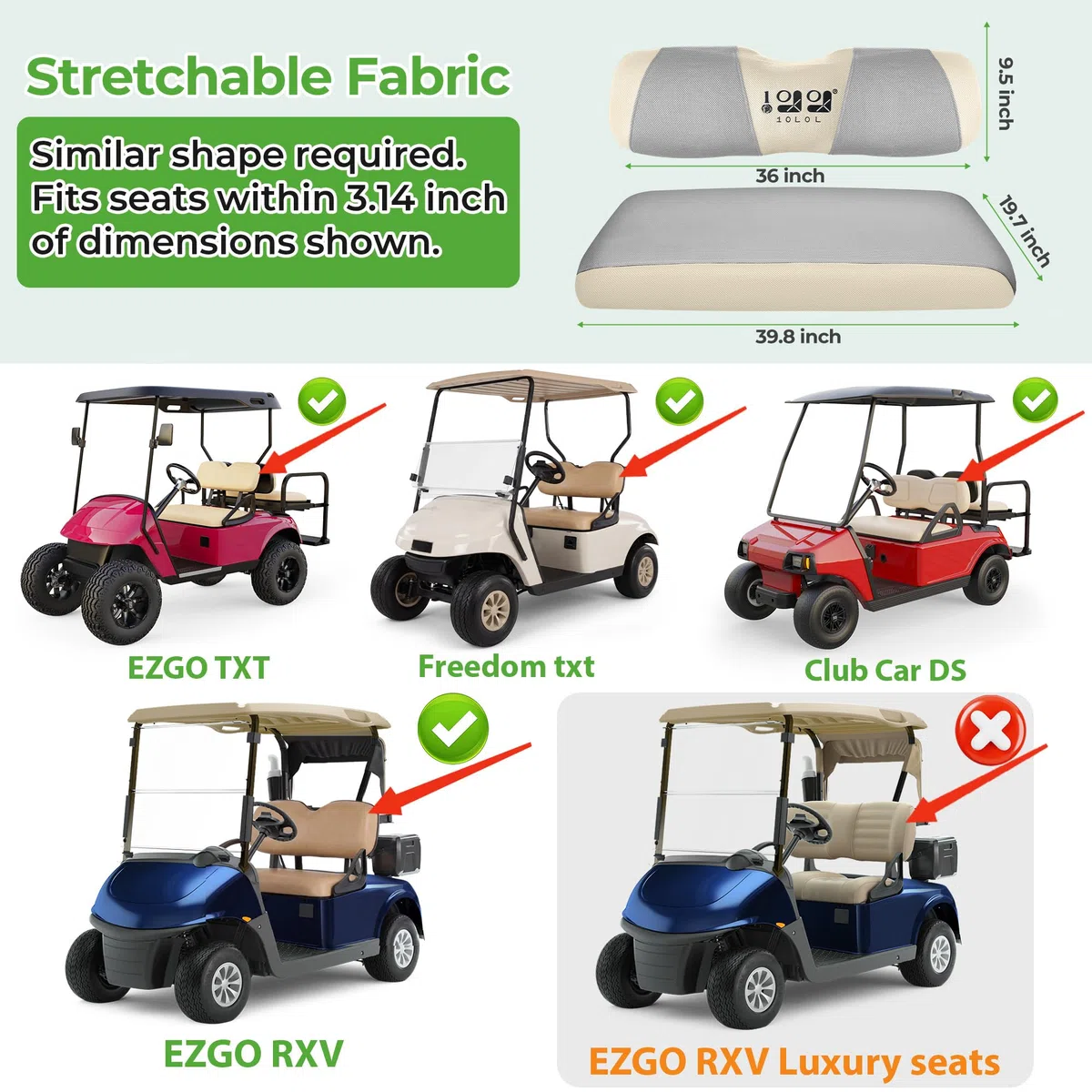 10L0L Coprisedili universali per golf cart vestire il vecchio golf cart durevole materiale traspirante si adatta come un guanto per EZGO TXT RXV Club Car DS, facile da installare