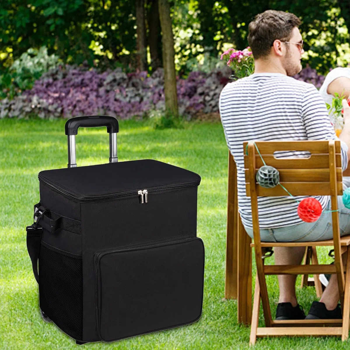 Cooler on Wheels - Carrello con ruote, carrello con manico, 35 l, isolato, a prova di perdite, borsa da viaggio per esterni, patio, picnic, campeggio, shopping