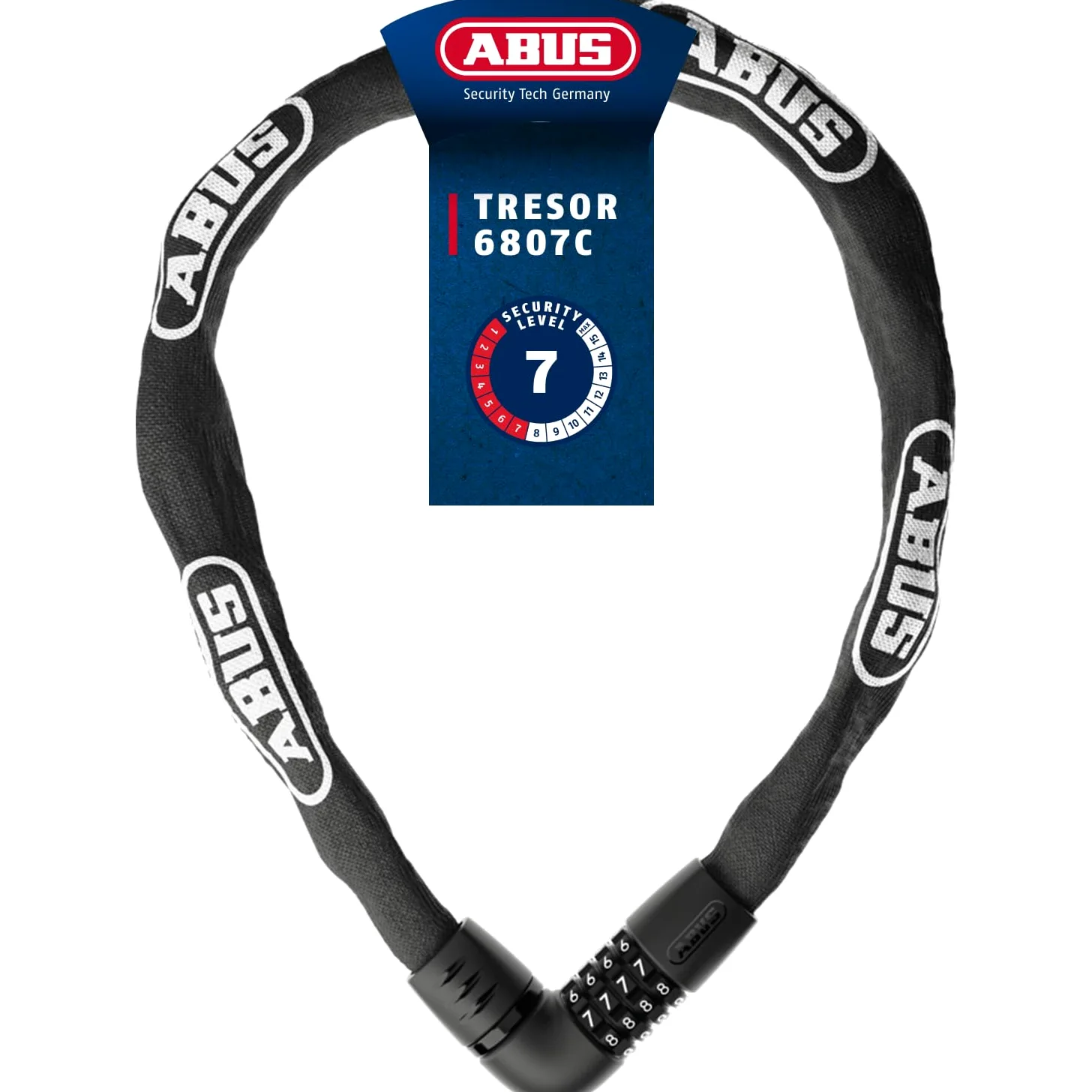 ABUS Lucchetto a Catena Tresor 6807C, Lunghezza 85 cm, nero | Lucchetto bici con meccanismo comodo, catena quadrata 7 mm, codice 4 cifre, protezione anti-sonda