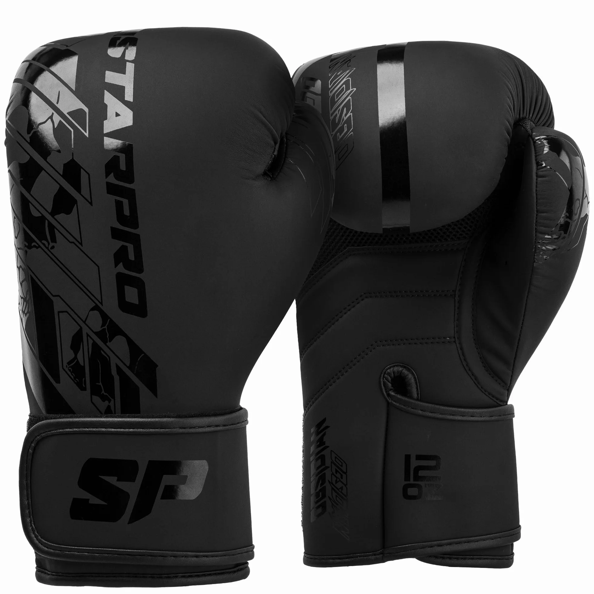 Starpro Guantoni da boxe Obsidian Nero Opaco - Pelle Fuax - Guanti da allenamento, sparring e kickboxing per uomini e donne - 8oz 10oz 12oz 14oz 16oz
