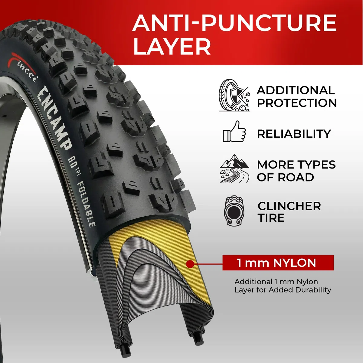 Fincci Bici Copertoni MTB 27.5 x 2.25 - Coppia Pieghevole Nero Pneumatici 57-584 con Antiforatura 1mm - Biciclette Gomme 27,5" per Adulto Donna e Uomo - Imballaggio Accessori per Mountain & E bike